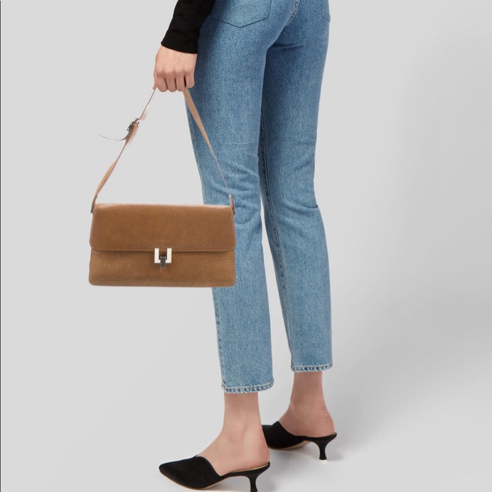 Leather suede shoulder designer purse from Longchamp